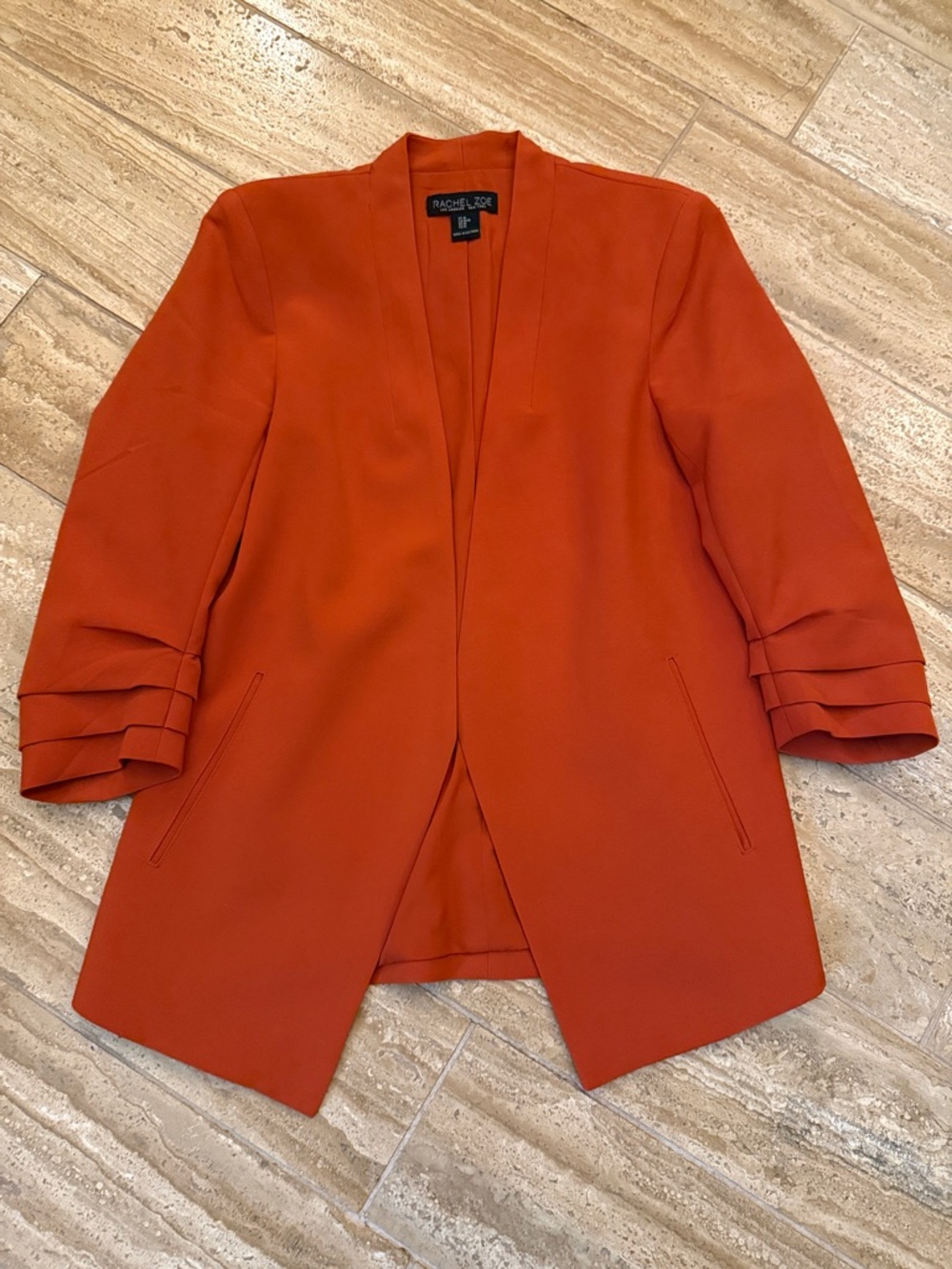 Rachel Zoe Rust-Pumpkin Open-Front 3/4 Ruched Sleeve Blazer Medium